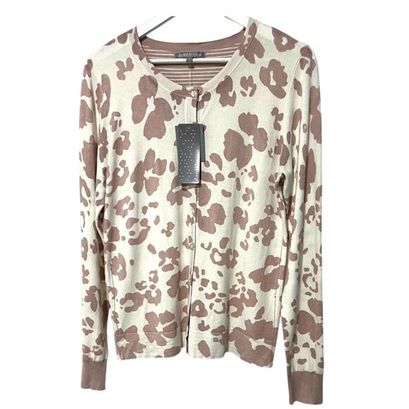 Daniel Rainn Jude Contrast Cuff Button Front Cardigan Pink Ivory Women's Large - Picture 1 of 12